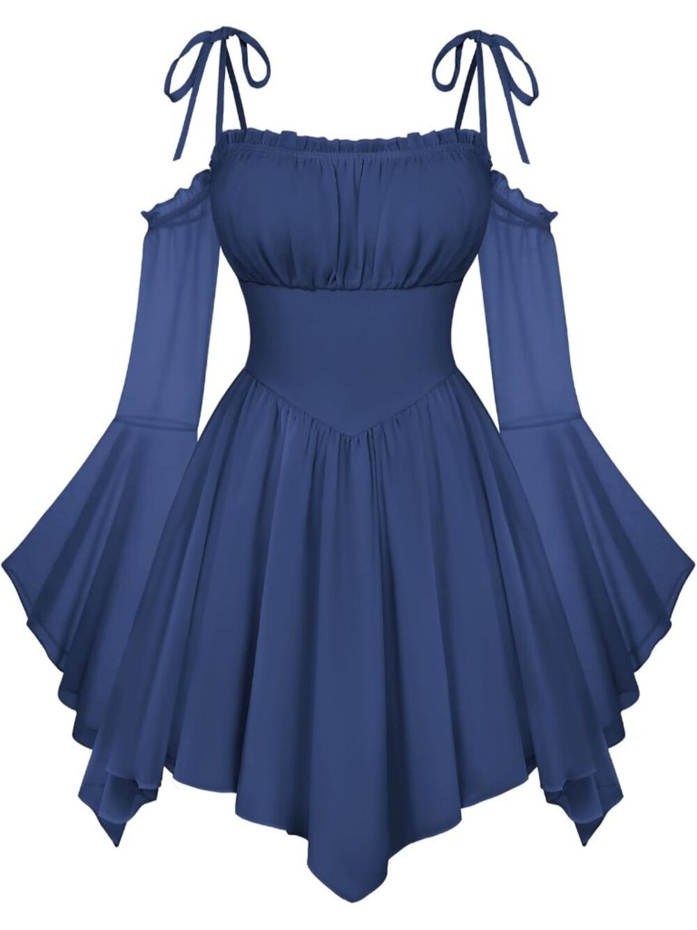 Women's Dark Blue Off Shoulder Fairy A LINE Boho Corset With Pockets Dress